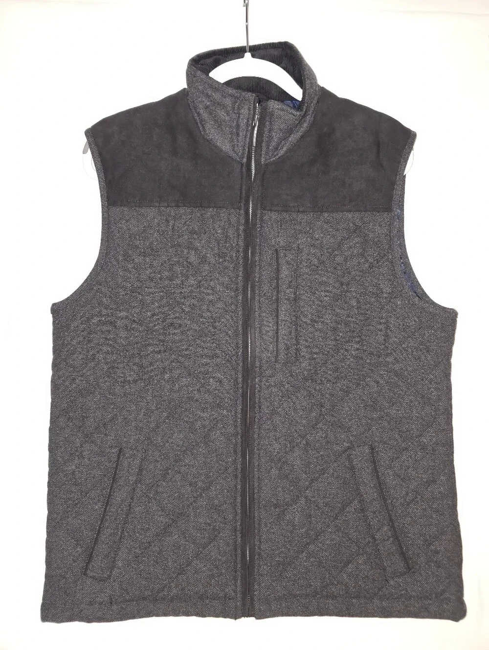 Pronto Uomo Gray Quilted Wool Blend Vest with Contrast Yoke